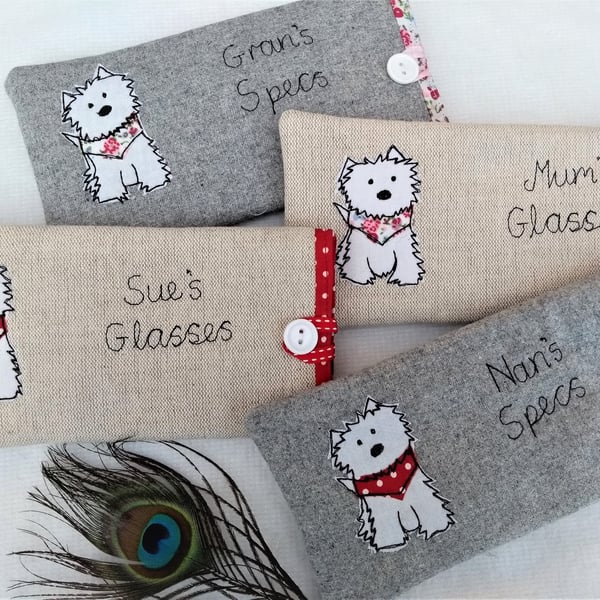 Personalised Westie Glasses Case with Custom Name - Dog lover gift