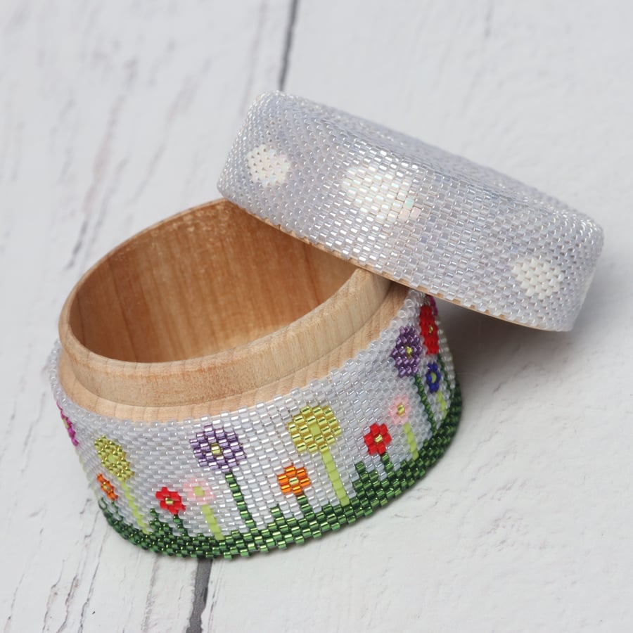 Beaded Wooden Trinket Pot 