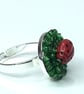 LADYBIRD GRASS RING seed beads ceramic ladybug silver plated  - Image 9