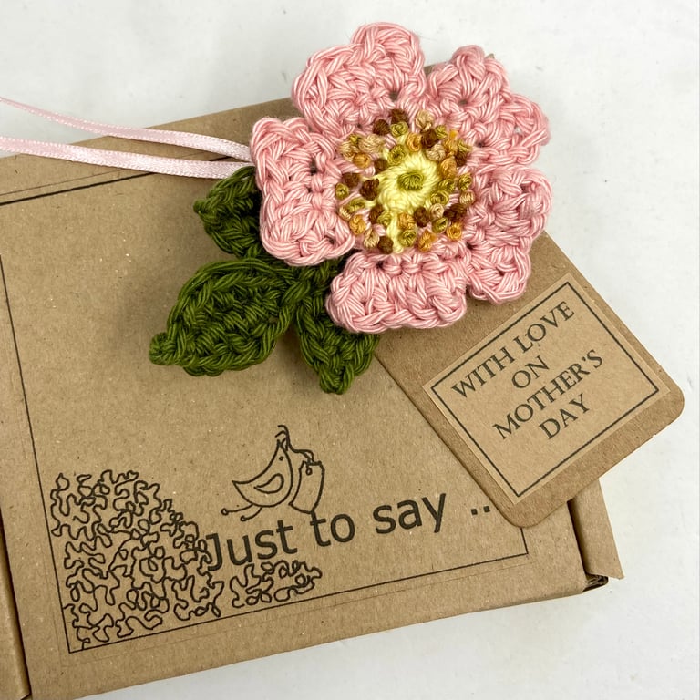 Crochet Wild Rose Brooch - Alternative to a Greetings Card 