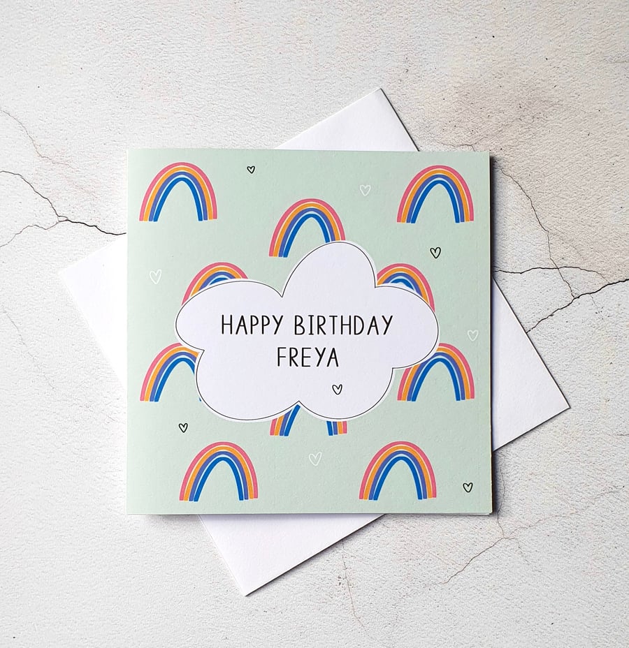 Rainbows Birthday Card, Personalised Birthday Card