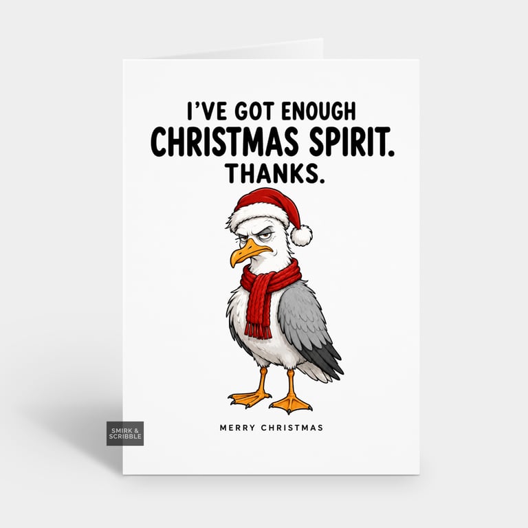 Funny Christmas Card - Enough Spirit Seagull