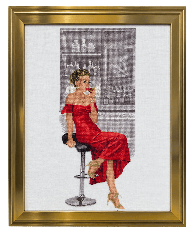 Paula by John Clayton – Completed Framed Cross-Stitch Picture in Gold Frame