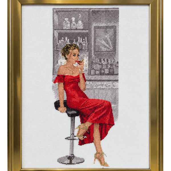 Paula by John Clayton – Completed Framed Cross-Stitch Picture in Gold Frame