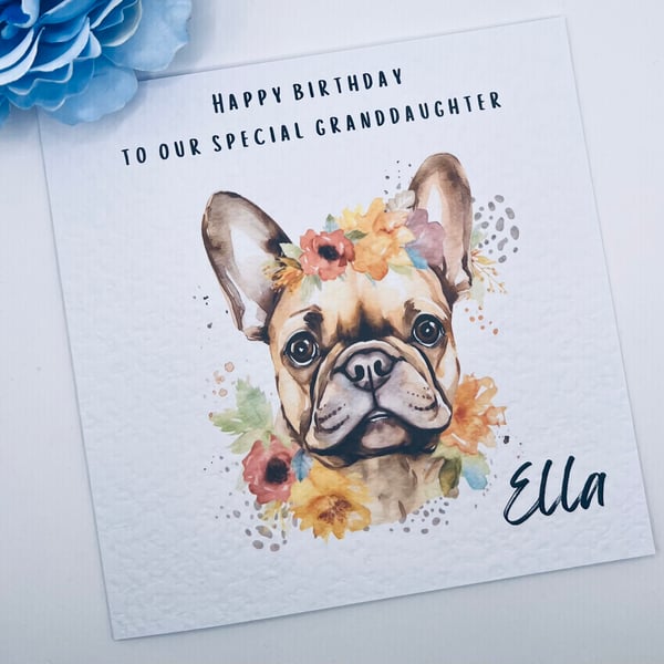 Personalised French Bulldog birthday card for Wife, Mum, Daughter, Grandaughter,