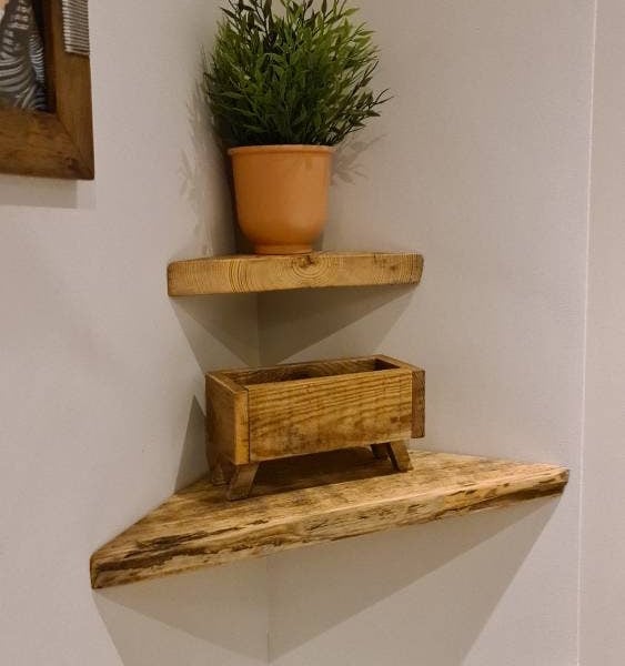 Shelf - Corner Shelf - Reclaimed Scaffold Board Chunky Shelves