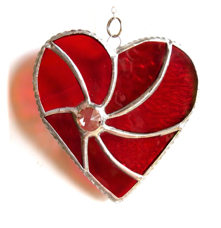Red Swirl Heart Stained Glass Suncatcher Ruby Wedding 