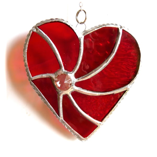 Red Swirl Heart Stained Glass Suncatcher Ruby Wedding 
