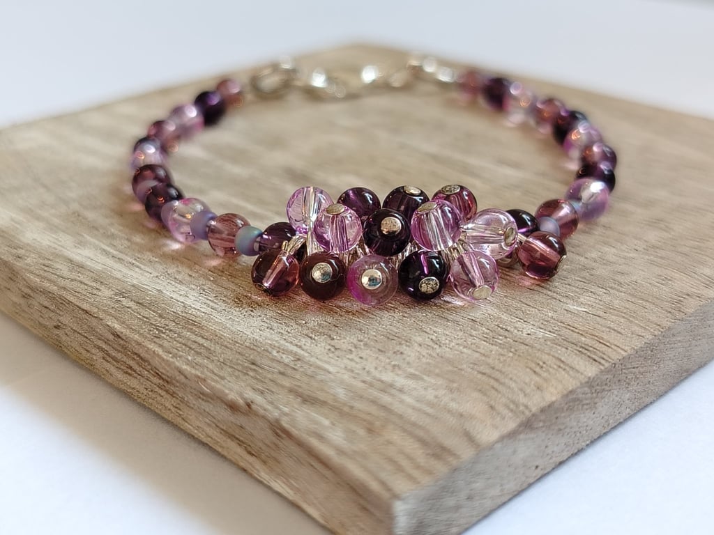 Mulberry Mist Purple and Lilac Cluster Bracelet, Gift for Her