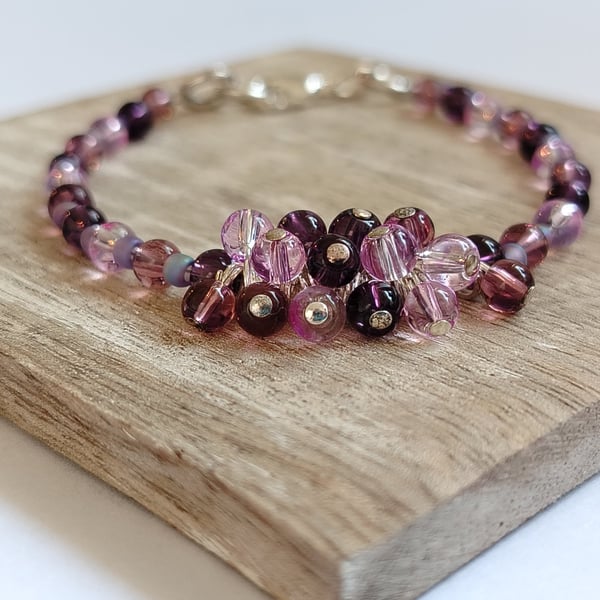Mulberry Mist Purple and Lilac Cluster Bracelet, Gift for Her