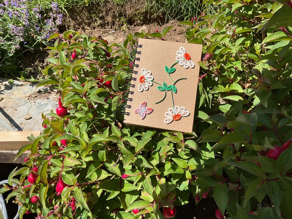 Quilled Ring Bound Notebook with Daisies and Butterfly
