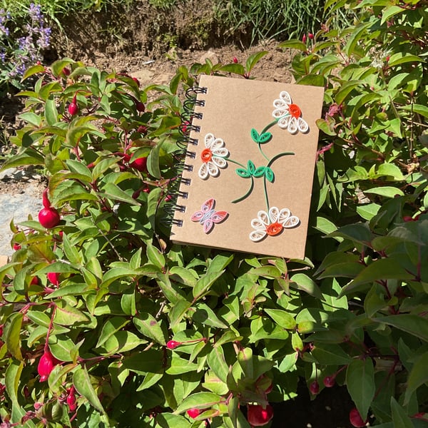 Quilled Ring Bound Notebook with Daisies and Butterfly