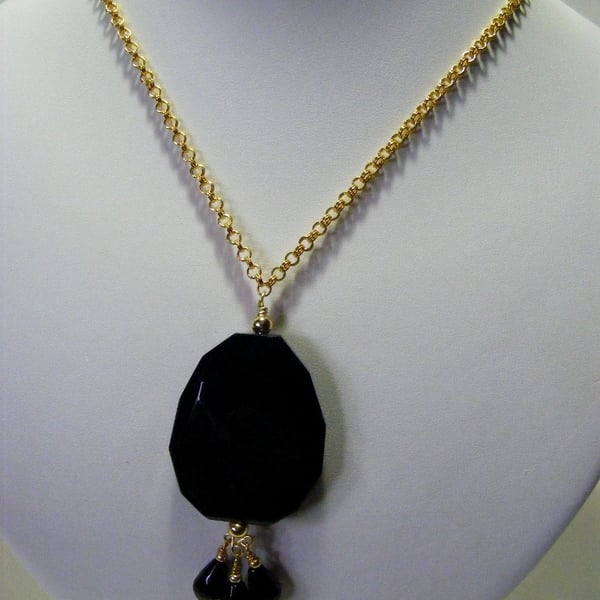 Black Agate Pendant Chain Necklace