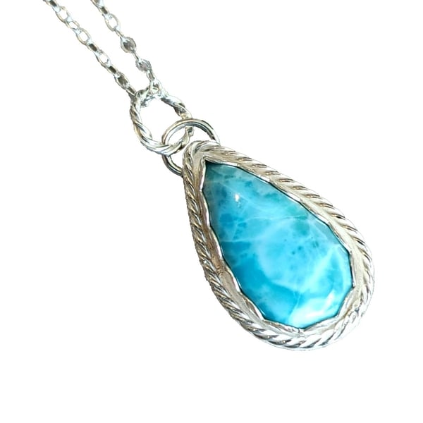 Larimar Necklace Sterling Silver Jewellery Gift Teardrop Rare Blue Gemstone