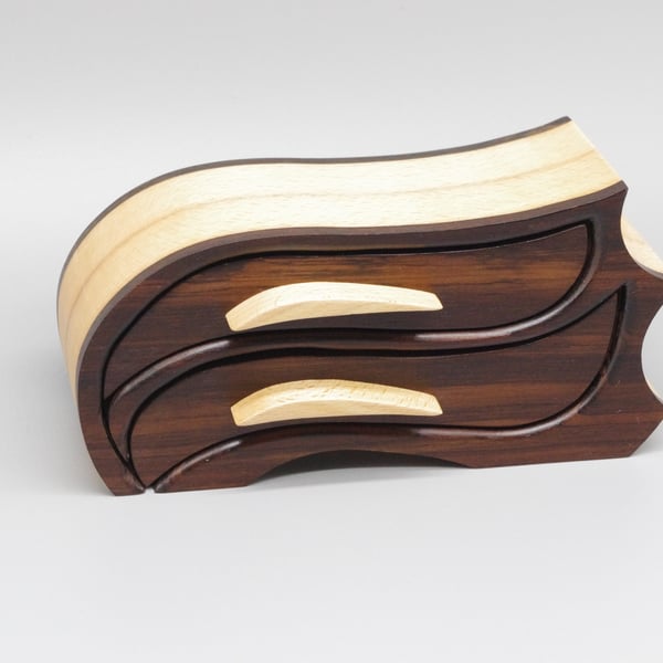 Handmade Wooden Trinket, Jewel Box. African Blackwood & Scottish Cherry. "