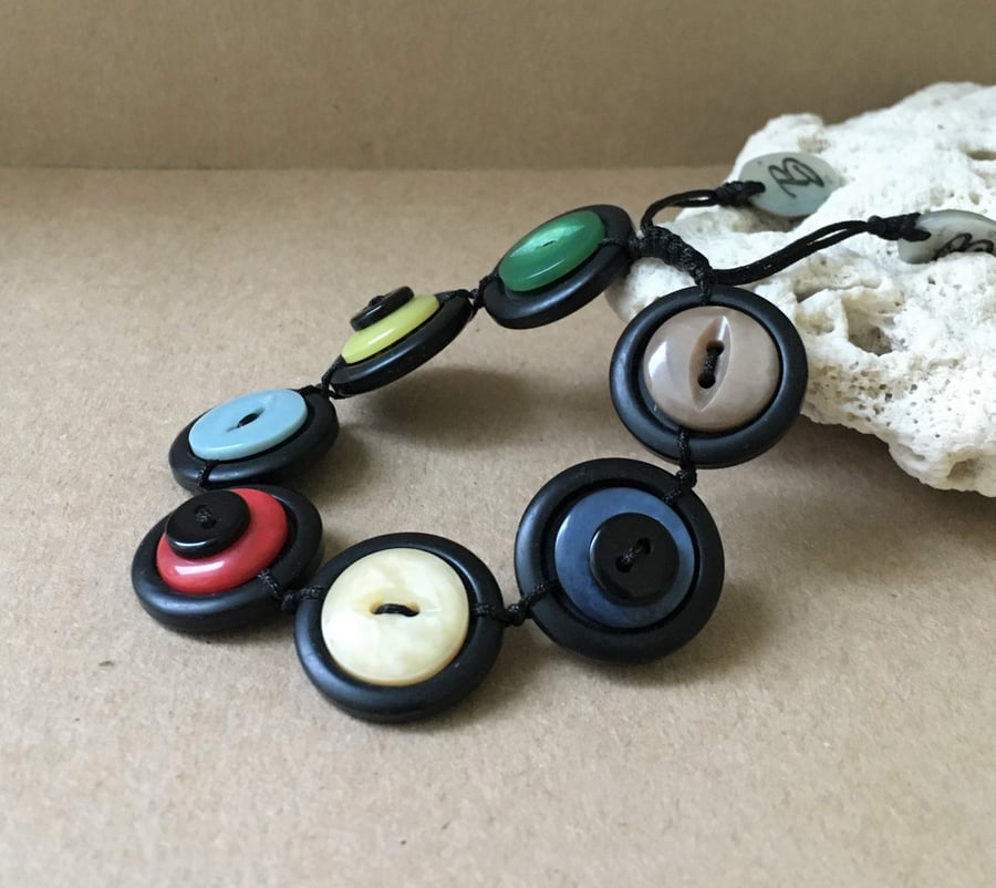 SALE - Rainbow colors - Vintage Button Adjustable Bracelet