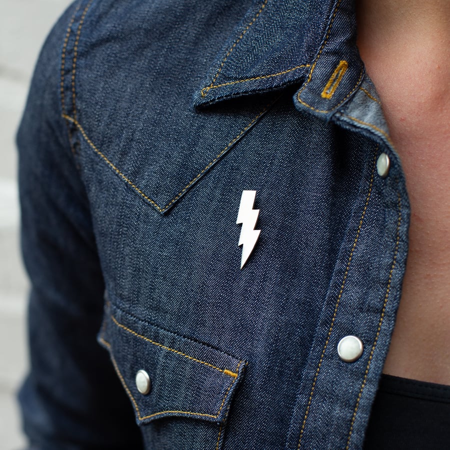 Sterling Silver Lightning Bolt Pin Badge
