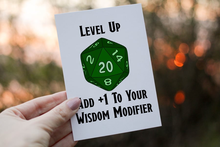Level Up Add 1 To Your Wisdom Modifier Dungeons and Dragons Birthday Card