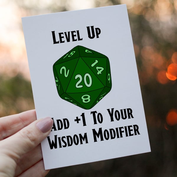 Level Up Add 1 To Your Wisdom Modifier Dungeons and Dragons Birthday Card