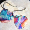 Flame painted copper heart earrings