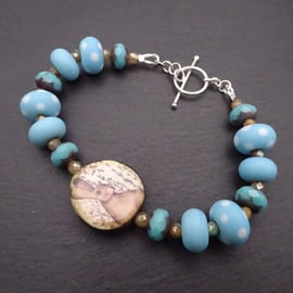 lampwork glass blue bunny bracelet