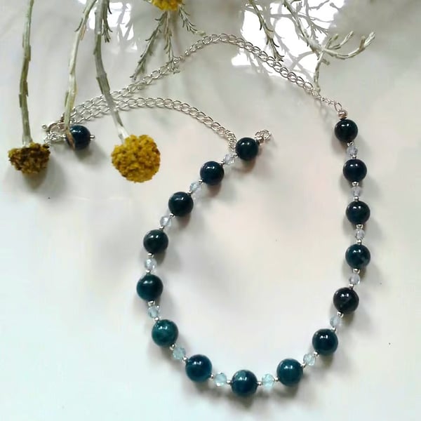  Designer Natural Apatite & Sky Blue Topas Sterling Silver Necklace