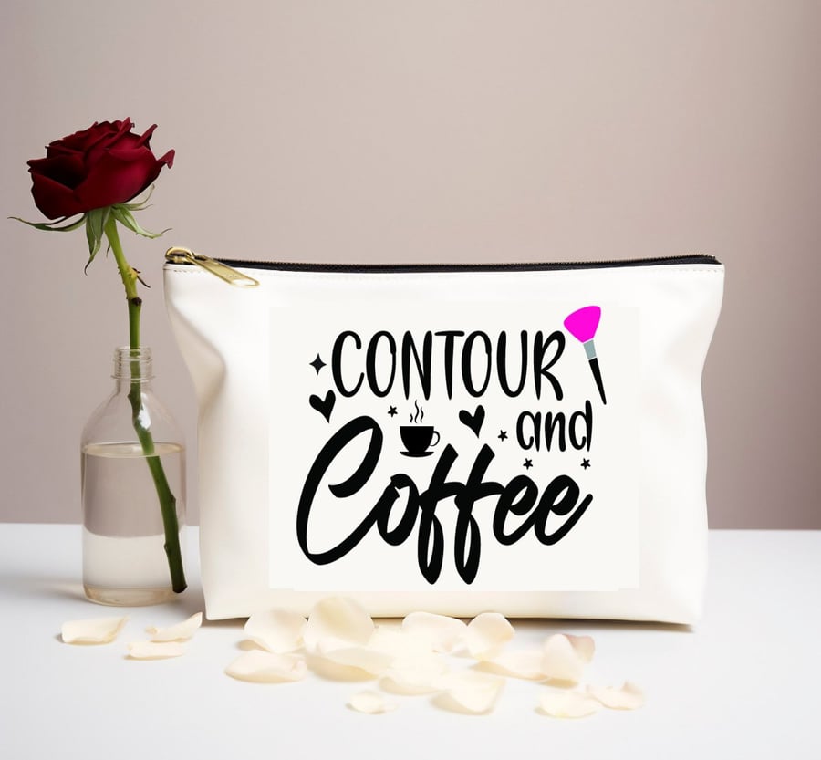 Coffee Fun Canvas Cosmetic Travel Bag.