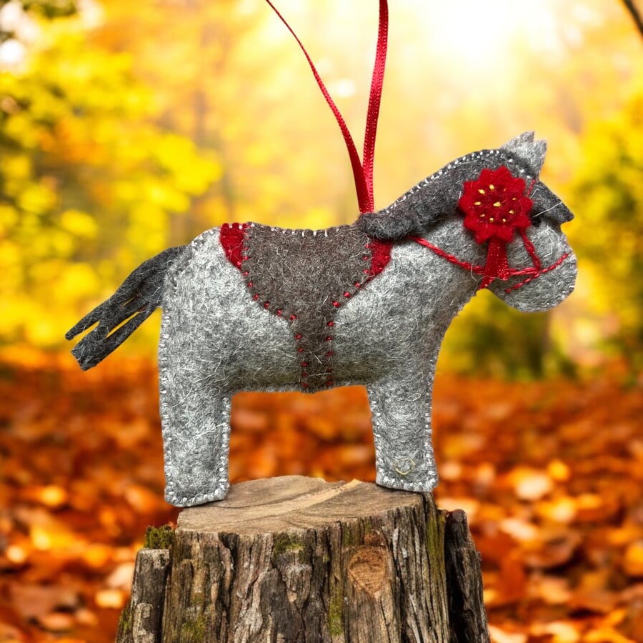 Grey Felt Horse or Pony Hanging Keepsake Decoration