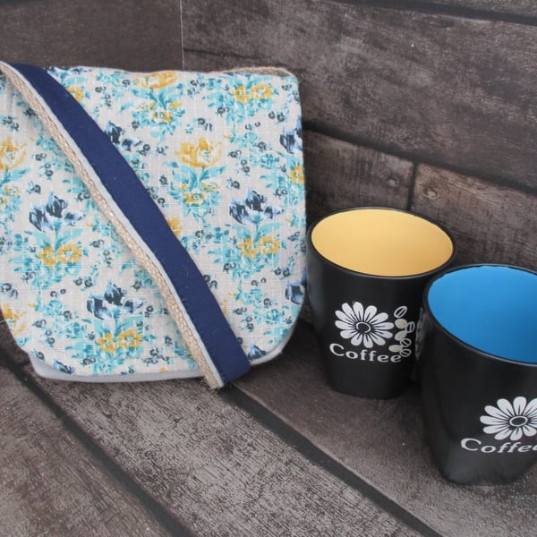 Upcycled Mini Shoulder Bag Turquoise Floral Crossbody Bag