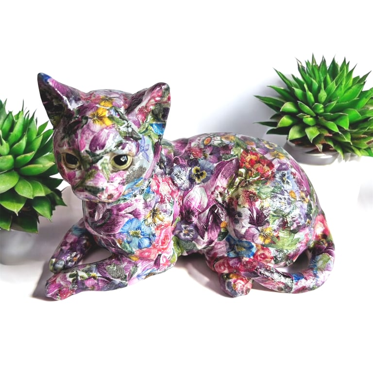 Sitting Cat Ornament hand decorated ceramic gift for cat lovers