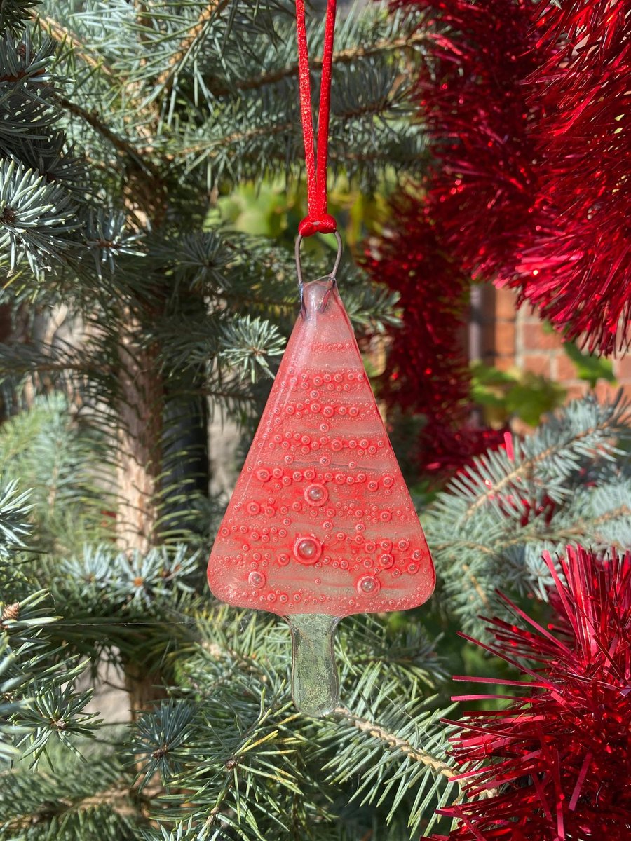 Fused Glass Red bubble Christmas Hanging Decoration