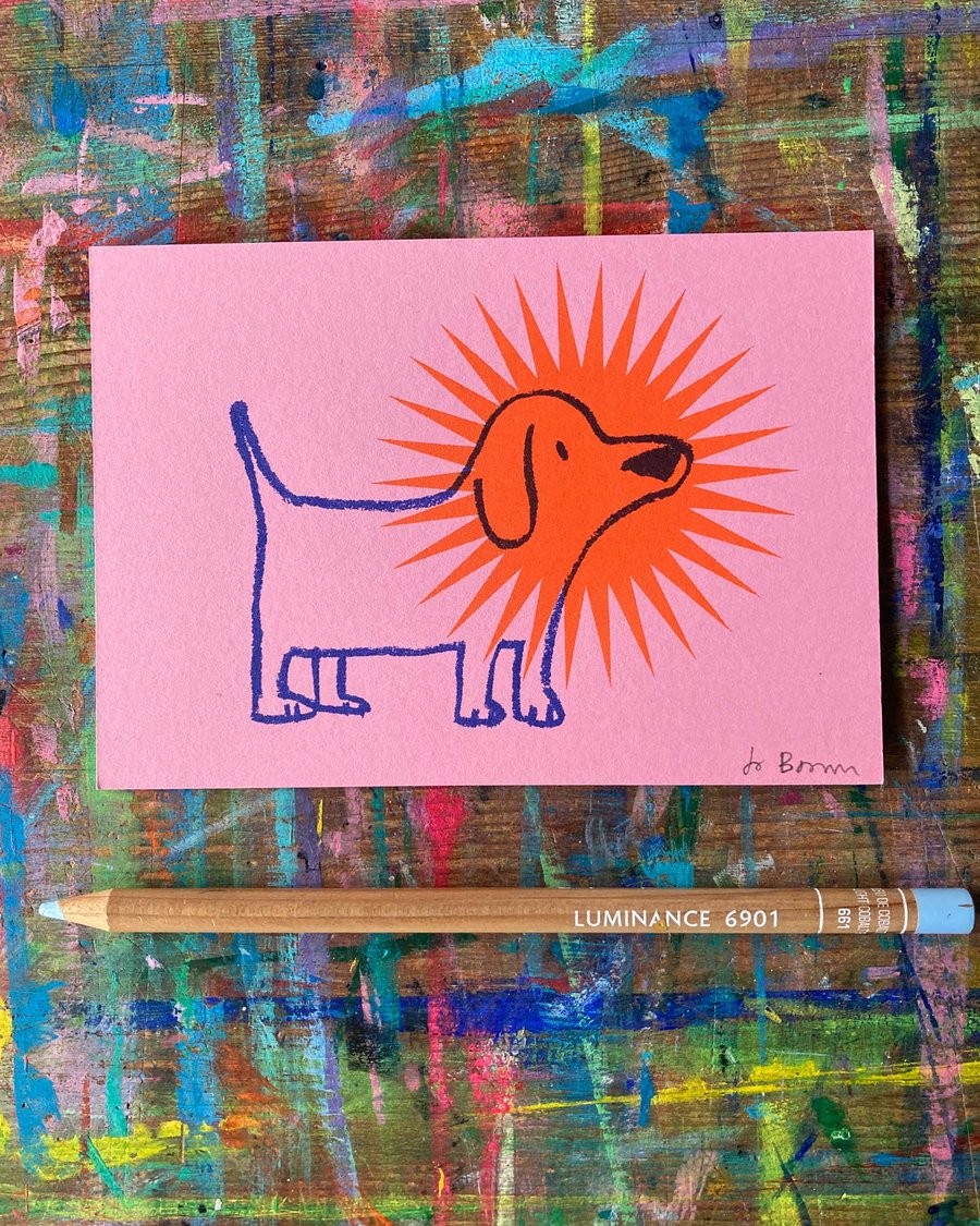 Small screen print- Star Dog by Jo Brown original affordable art-cute gift
