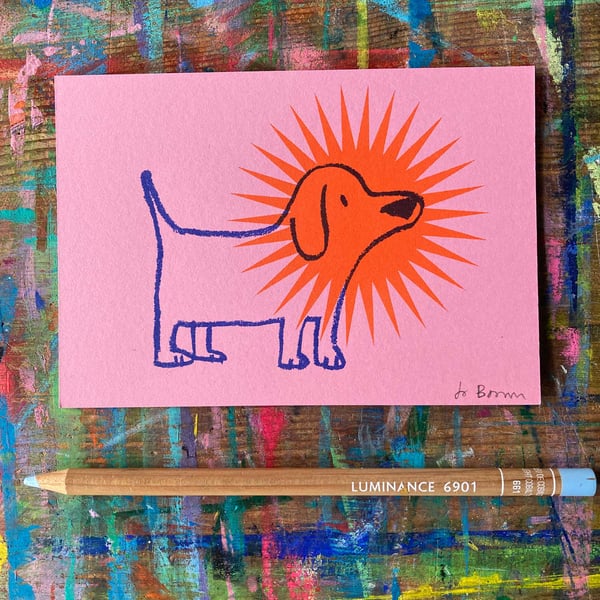 Small screen print- Star Dog by Jo Brown original affordable art-cute gift