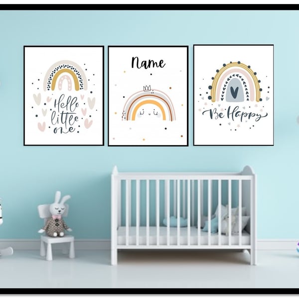 Set of 3 Personalised  Rainbow Themed prints for Children