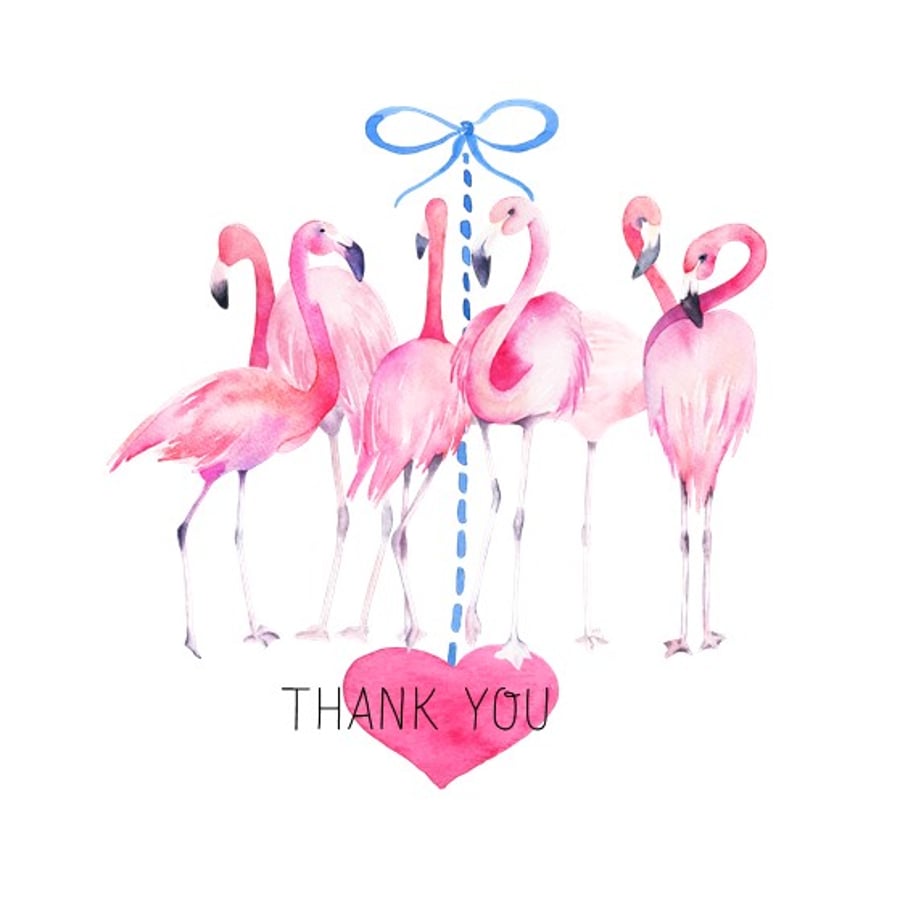 Flamingo Thank You Card with Heart