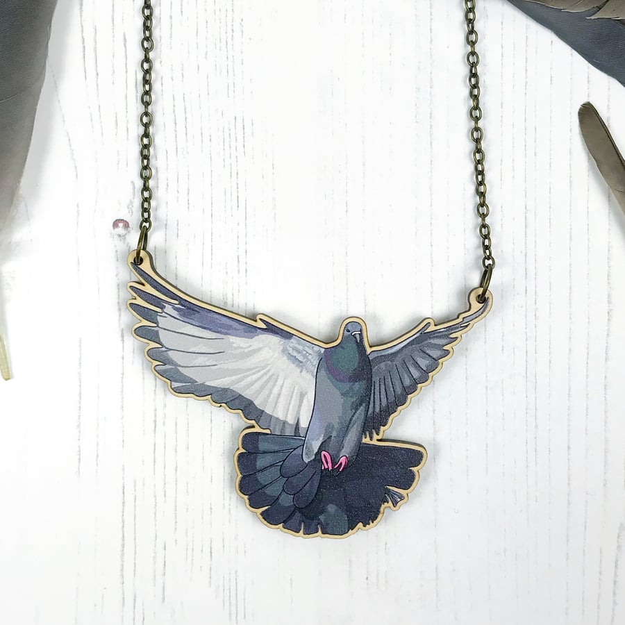 Flying Pigeon Wooden Necklace