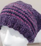 Handknit Donegal Hat in Purple with stripes MED - Image 6
