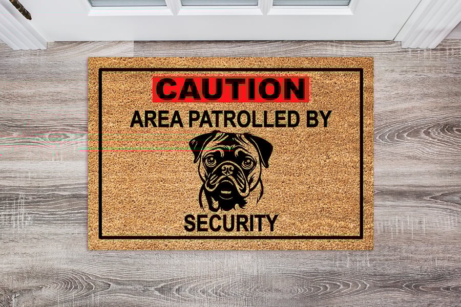 Pug Security Door Mat - Pug Welcome Mat - 3 Sizes