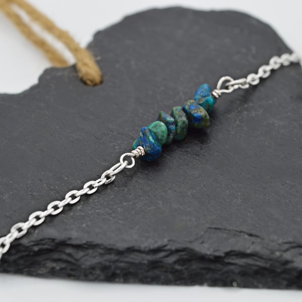 Chrysocolla Bar Dainty Bracelet - Free Postage