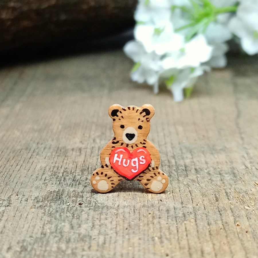 Tiny Hug Gift, Handmade Bear Hugs Pin, Kawaii Teddy Badge, Pocket Hug Bear