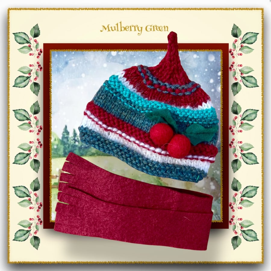 Holly Berries Hat and Scarf Set