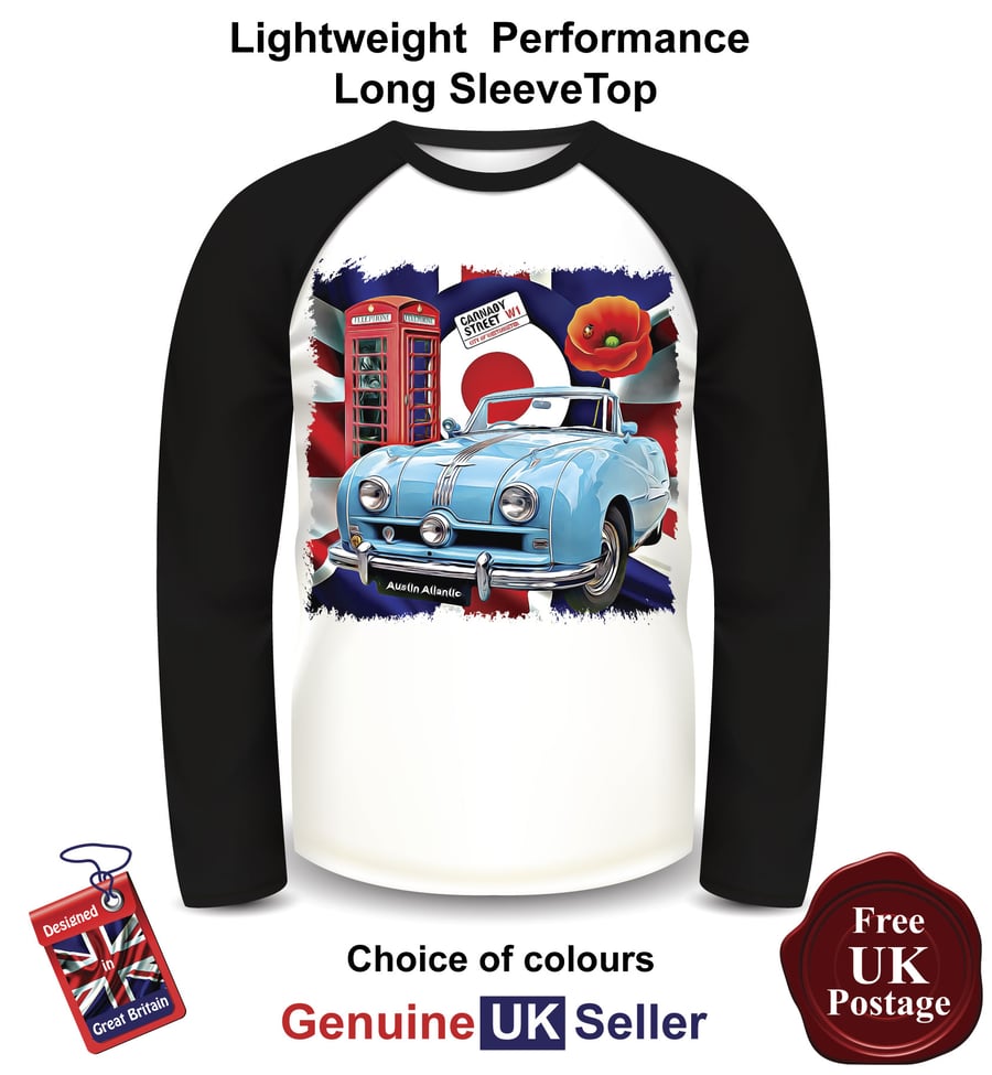 Austin A90 Atlantic T Shirt, Long Sleeve Men's Top, Austin A90 Baseball Top,