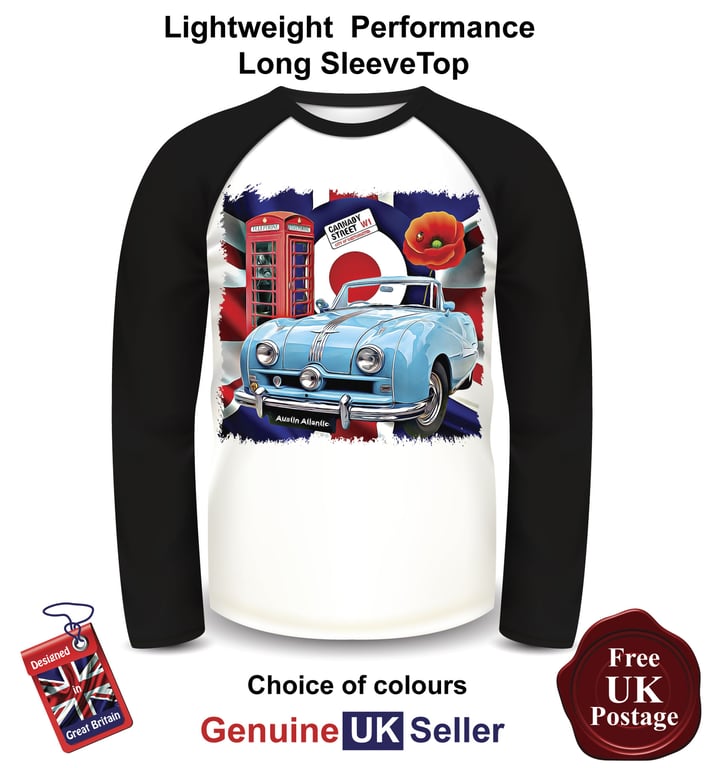 Austin A90 Atlantic T Shirt, Long Sleeve Men's Top, Austin A90 Baseball Top,