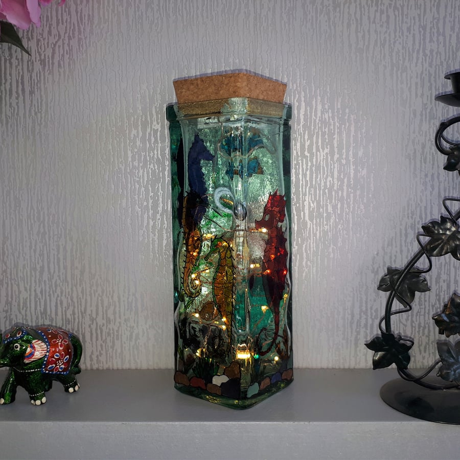 Seahorse Rodeo - Handpainted Bottle Light