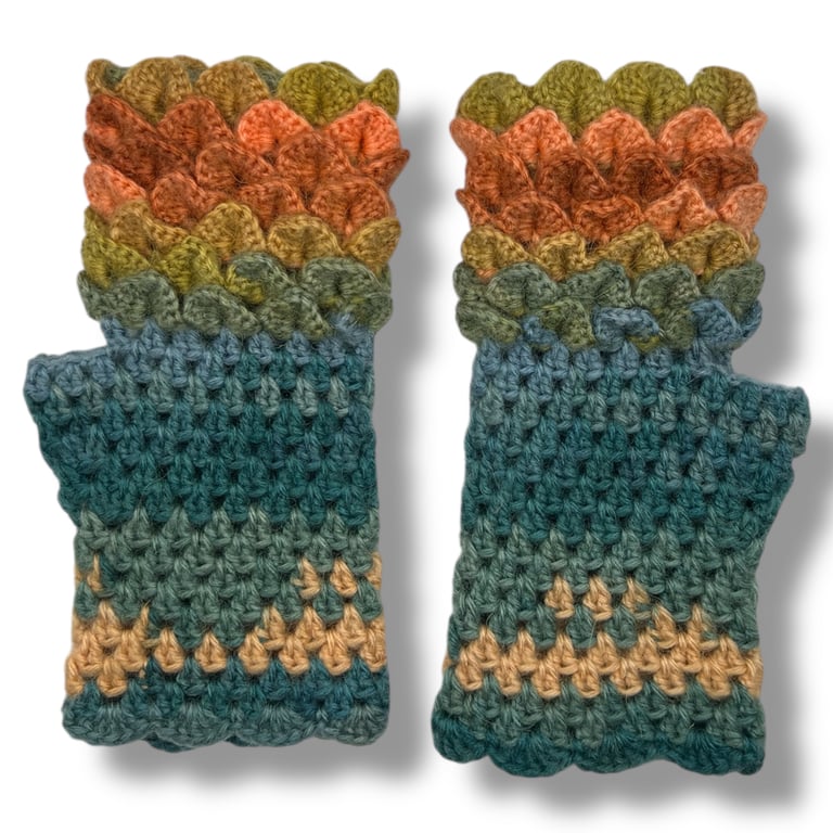 Crocheted Fingerless Dragon Scale Gloves