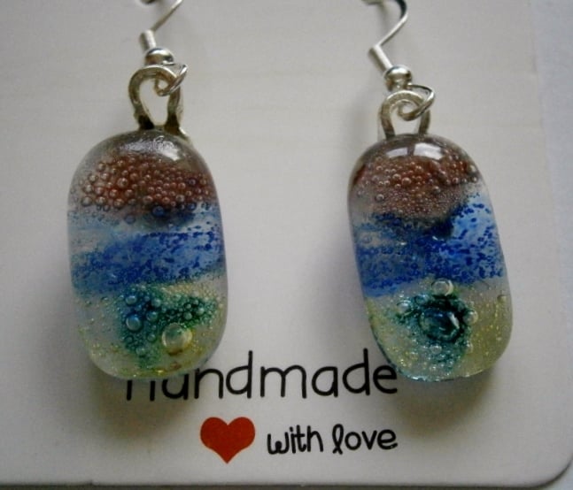 Hand crafted Fused glass Bubbly earrings