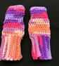 Hand Crocheted Fingerless Wrist Warmers in Vibrant Orange Pink and Purple - Image 4