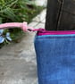 Embroidered Roundelay cotton and denim patchwork pouch one of a kind - Image 4