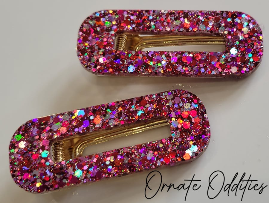 Pink, Red and Silver Sparkle Hairclips 