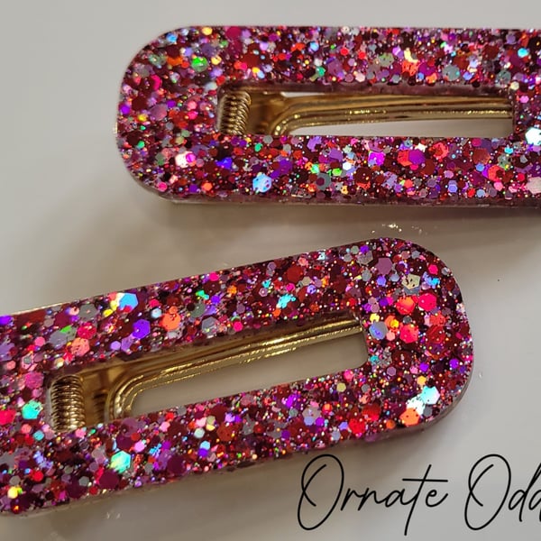 Pink, Red and Silver Sparkle Hairclips 